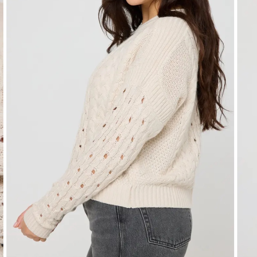 Spiritual Gangster Gemma Cable Knit Sweater Wool Alpaca White Sand Medium - Picture 13 of 13